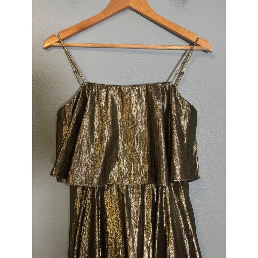 J. Crew Collection Goma Midi Dress Pleated Gold Lame Size‎ 0
